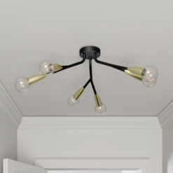 Lucande Carlea Deckenlampe, 6-fl. Schwarz-messing -Lucande 9639209 2