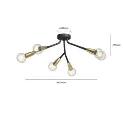 Lucande Carlea Deckenlampe, 6-fl. Schwarz-messing -Lucande 9639209 6