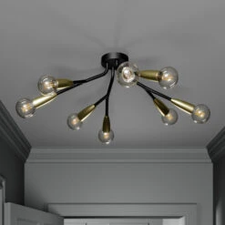 Lucande Carlea Deckenlampe, 8-fl. Schwarz-messing -Lucande 9639211 2