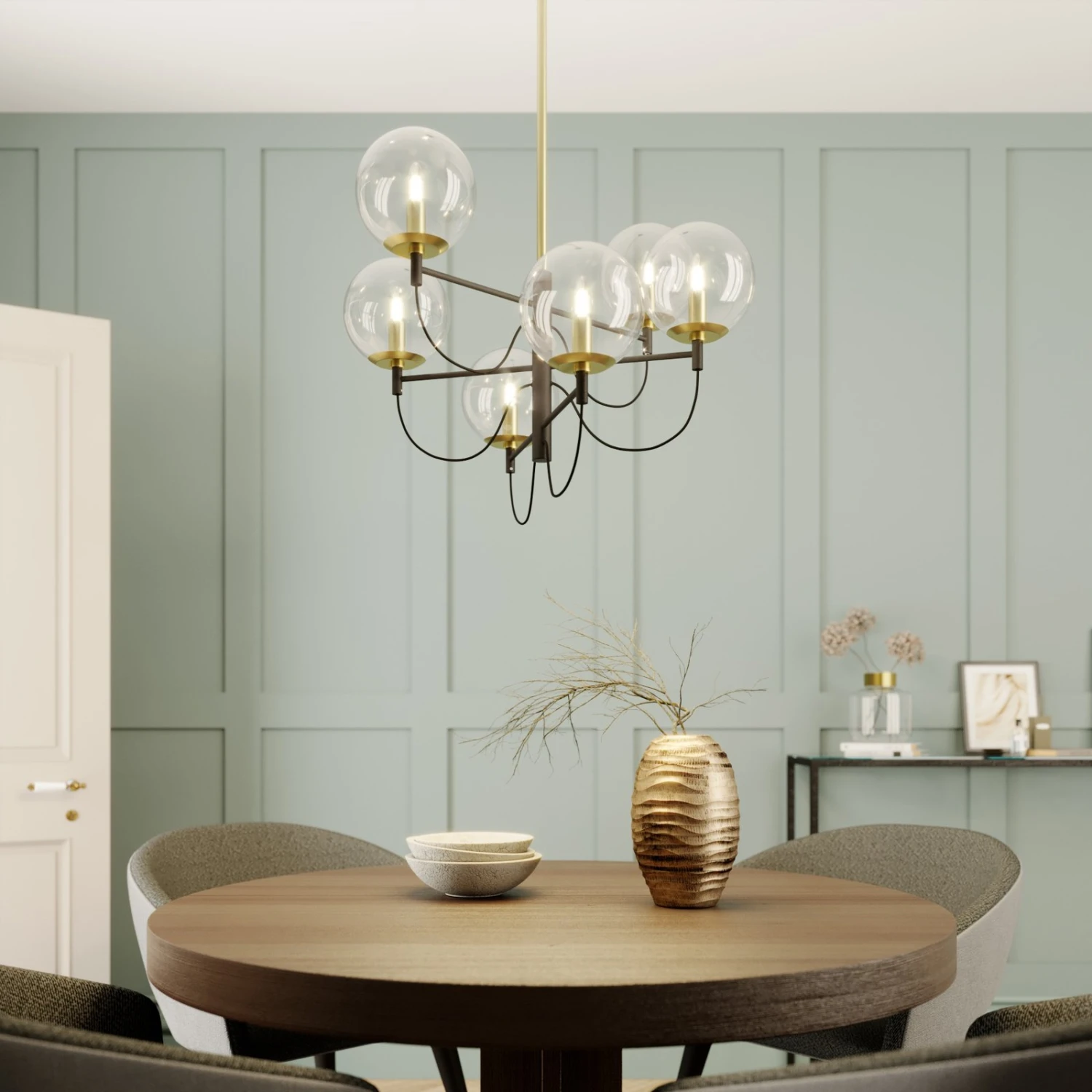 Lucande Sotiana Hängelampe, 6 Glaskugeln, Messing 4 Lucande Sotiana Hängelampe, 6 Glaskugeln, Messing – Bild 2