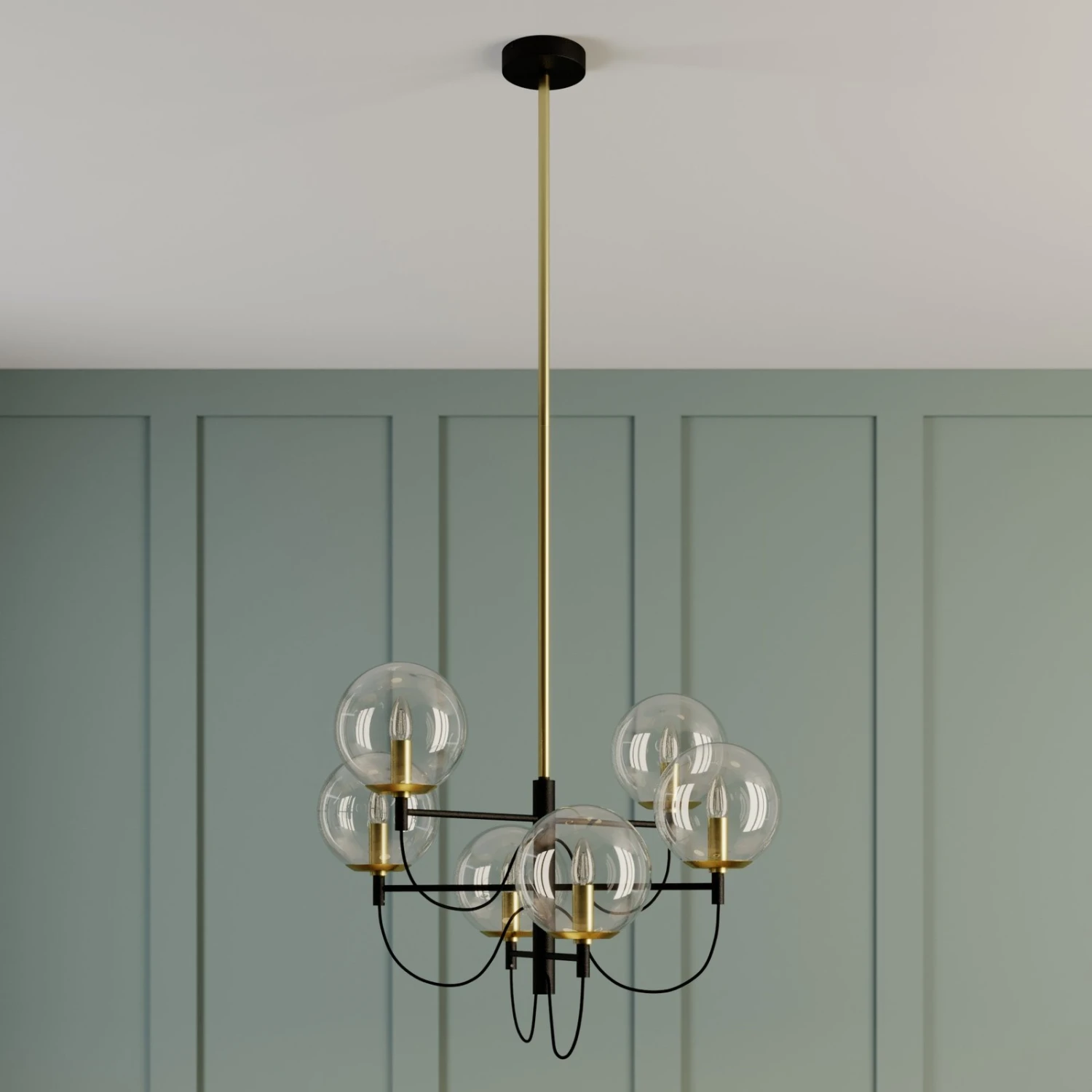 Lucande Sotiana Hängelampe, 6 Glaskugeln, Messing 5 Lucande Sotiana Hängelampe, 6 Glaskugeln, Messing – Bild 3