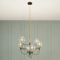 Lucande Sotiana Hängelampe, 6 Glaskugeln, Messing