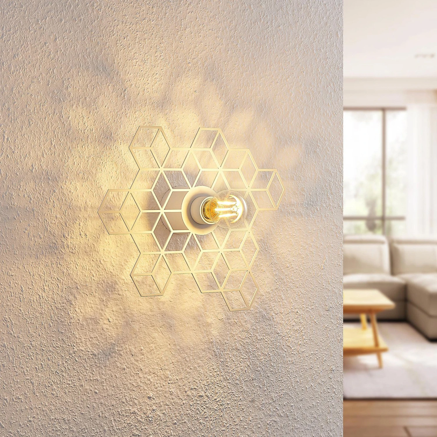 Lucande Alexaru Wandleuchte, Waben, Weiß 4 Lucande Alexaru Wandleuchte, Waben, Weiß – Bild 2