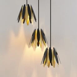 Lucande Lounit Hängelampe, Schwarz-gold, 3-flammig -Lucande 9639252 3