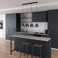 Lucande Lounit Hängelampe, Schwarz-gold, 4-flammig -Lucande 9639253 2