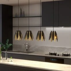 Lucande Lounit Hängelampe, Schwarz-gold, 4-flammig