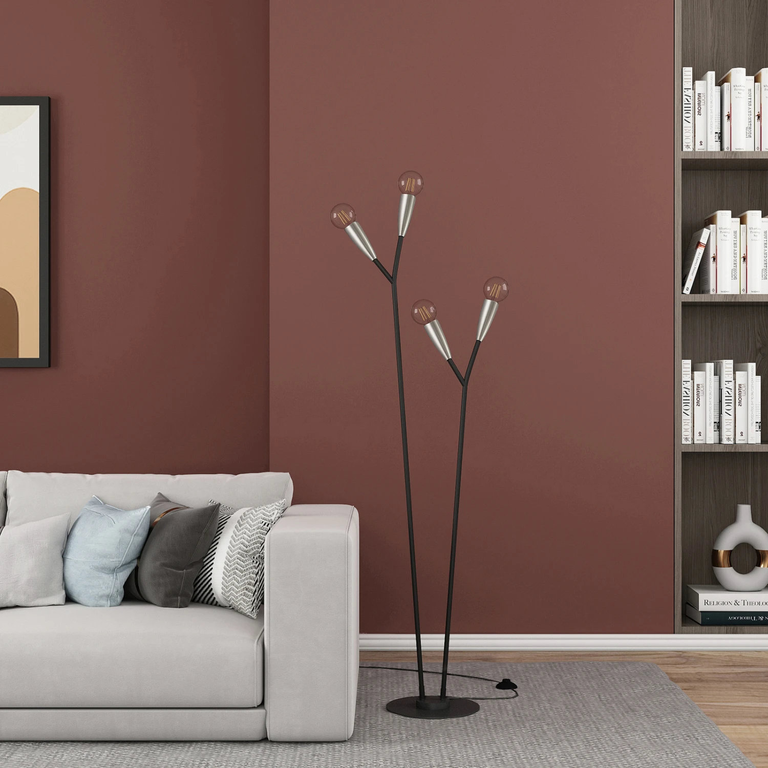Lucande Carlea Stehleuchte, 4-fl., Schwarz-nickel 5 Lucande Carlea Stehleuchte, 4-fl., Schwarz-nickel – Bild 3