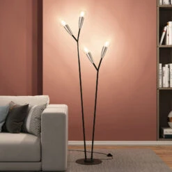 Lucande Carlea Stehleuchte, 4-fl., Schwarz-nickel