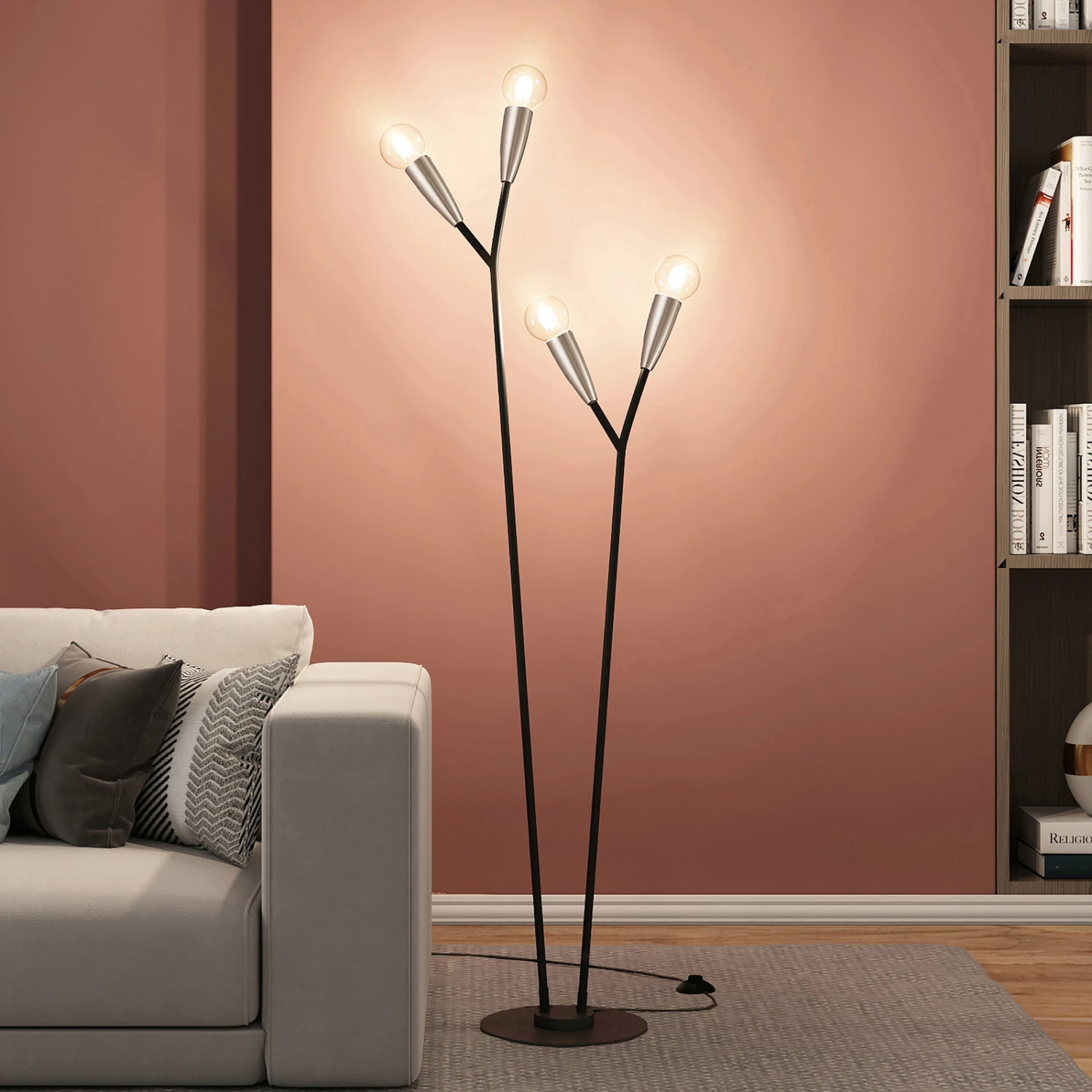 Lucande Carlea Stehleuchte, 4-fl., Schwarz-nickel 3 Lucande Carlea Stehleuchte, 4-fl., Schwarz-nickel