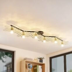 Lucande Alexaru Deckenleuchte, 6-fl., Gold, Lang