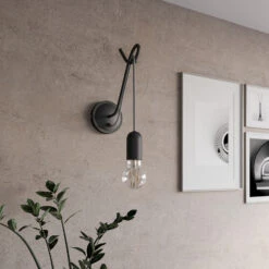 Lucande Jorna Wandlampe In Schwarz, Kabel Grau -Lucande 9639375 2