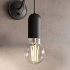 Lucande Jorna Wandlampe In Schwarz, Kabel Grau -Lucande 9639375 8