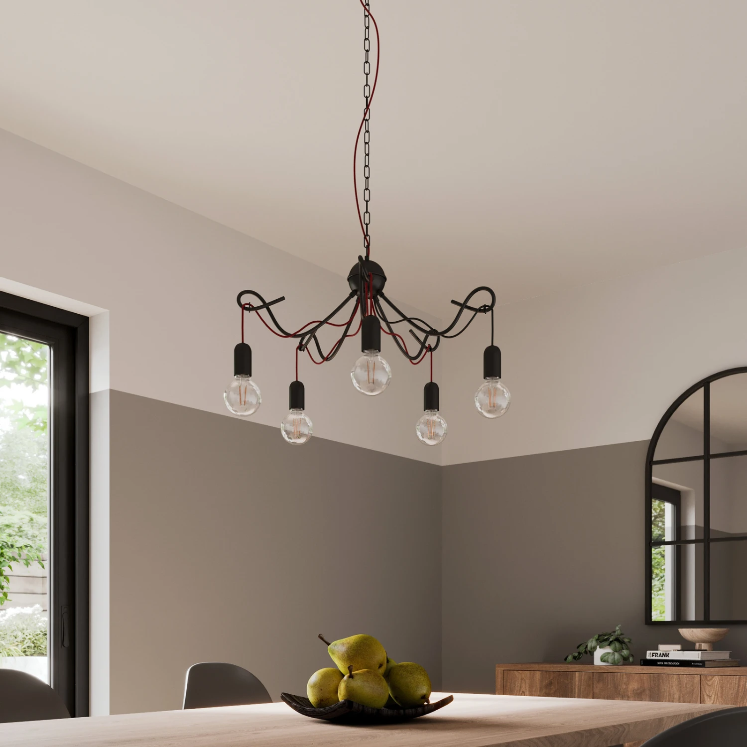 Lucande Jorna Hängeleuchte, 5-flammig, Kabel Rot 5 Lucande Jorna Hängeleuchte, 5-flammig, Kabel Rot – Bild 3