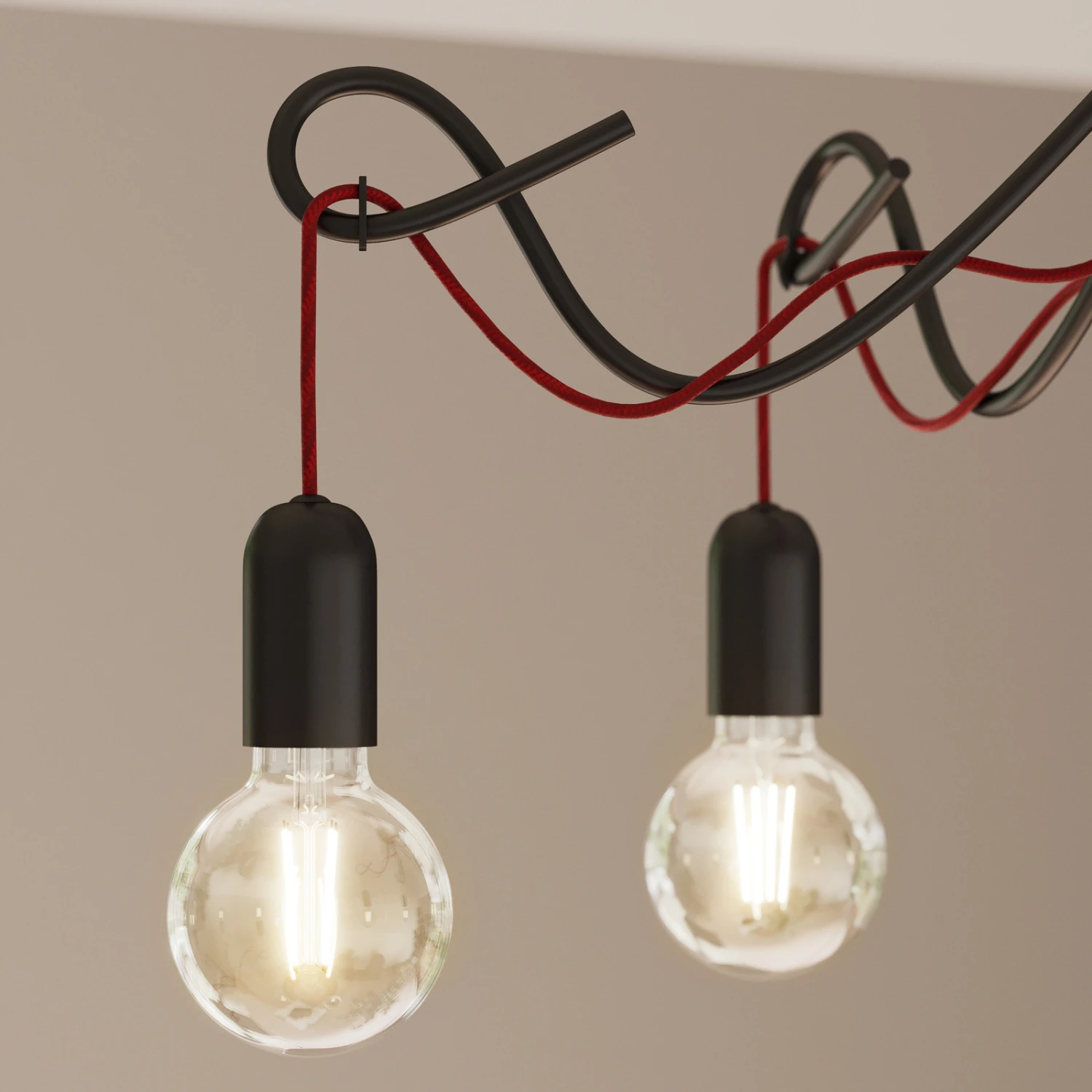 Lucande Jorna Hängeleuchte, 5-flammig, Kabel Rot 7 Lucande Jorna Hängeleuchte, 5-flammig, Kabel Rot – Bild 5