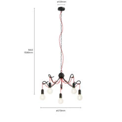 Lucande Jorna Hängeleuchte, 5-flammig, Kabel Rot 17 Lucande Jorna Hängeleuchte, 5-flammig, Kabel Rot -Lucande 9639376 6