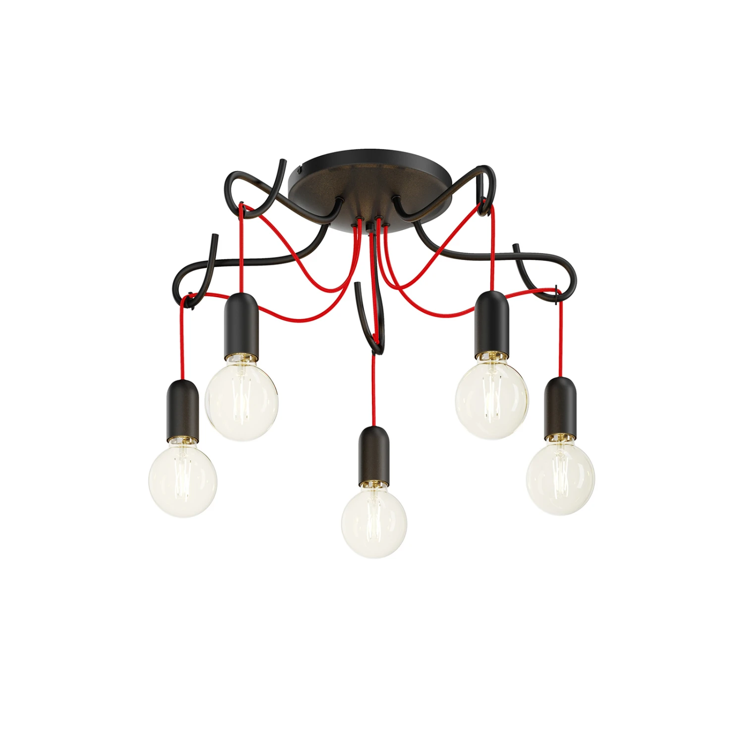 Lucande Jorna Deckenlampe, 5-flammig, Kabel Rot 8 Lucande Jorna Deckenlampe, 5-flammig, Kabel Rot – Bild 6