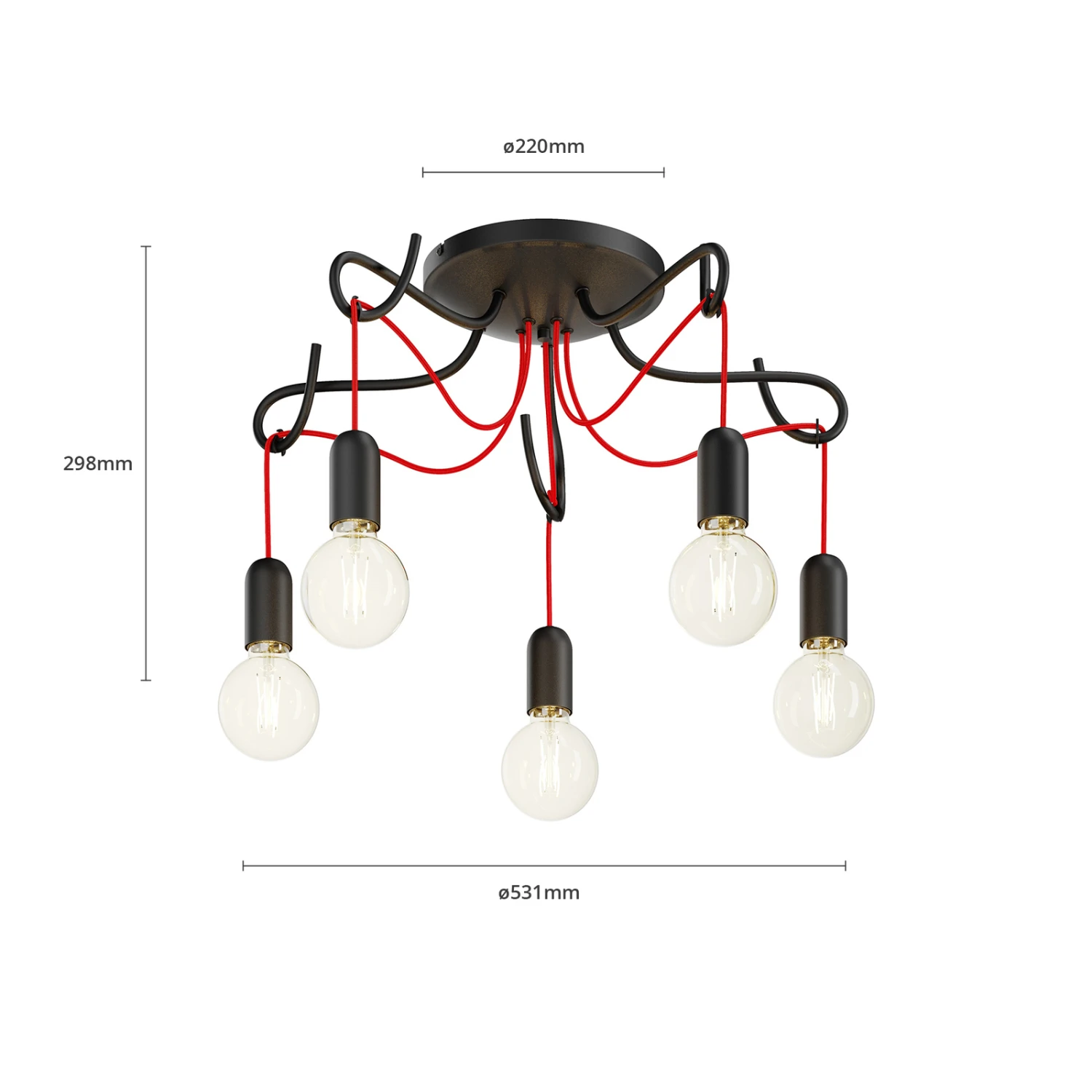 Lucande Jorna Deckenlampe, 5-flammig, Kabel Rot 9 Lucande Jorna Deckenlampe, 5-flammig, Kabel Rot – Bild 7