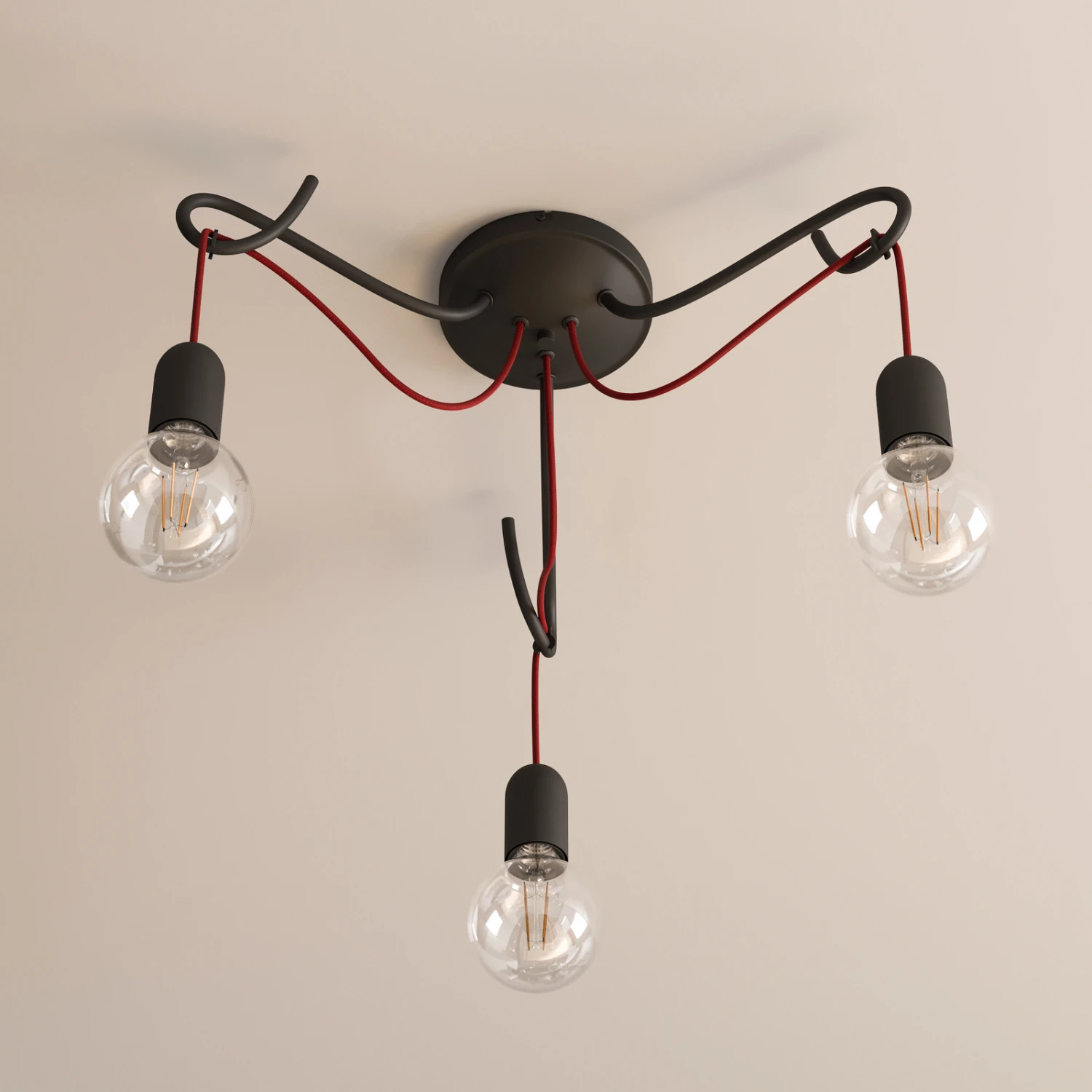 Lucande Jorna Deckenlampe, 3-flammig, Kabel Rot 6 Lucande Jorna Deckenlampe, 3-flammig, Kabel Rot – Bild 4