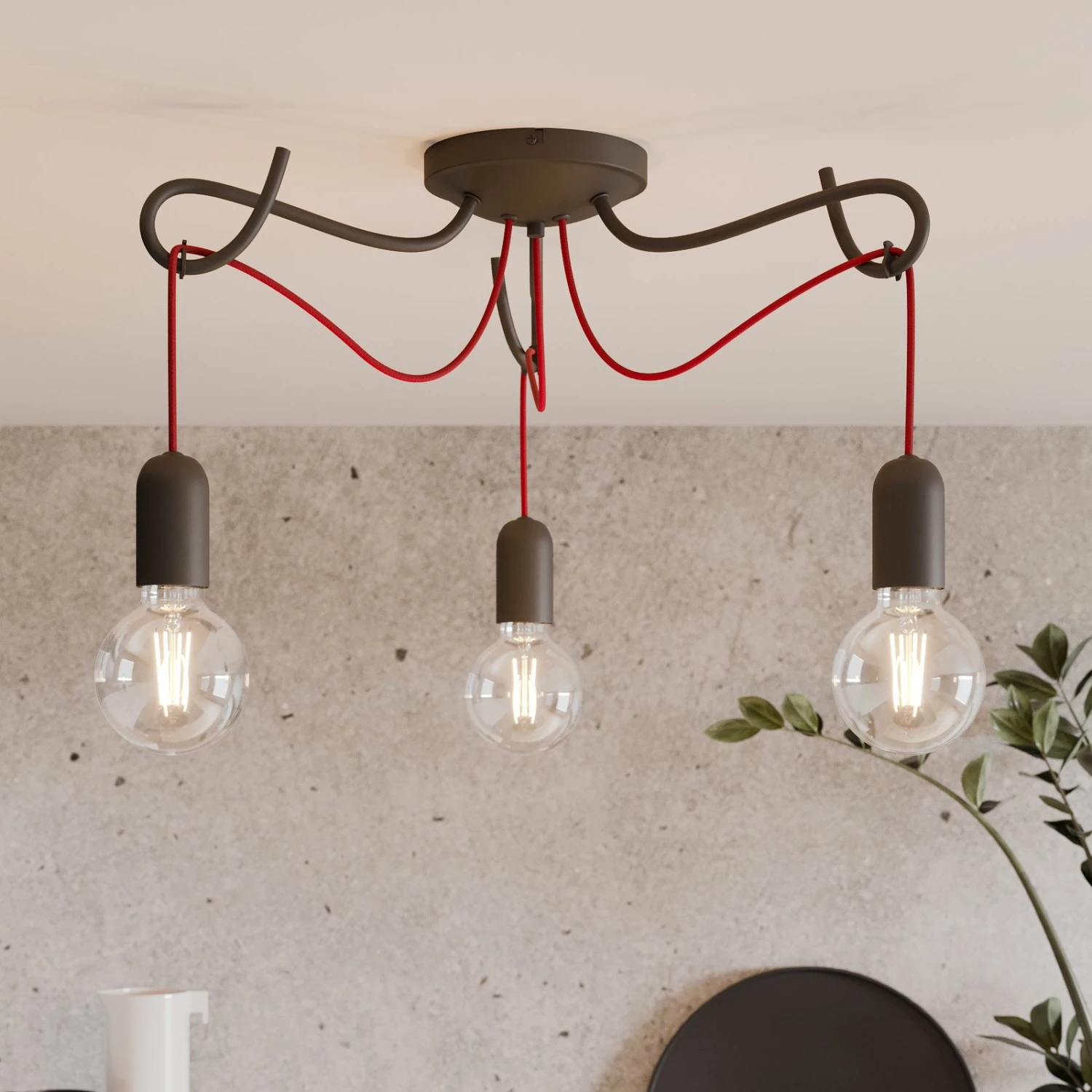 Lucande Jorna Deckenlampe, 3-flammig, Kabel Rot 3 Lucande Jorna Deckenlampe, 3-flammig, Kabel Rot