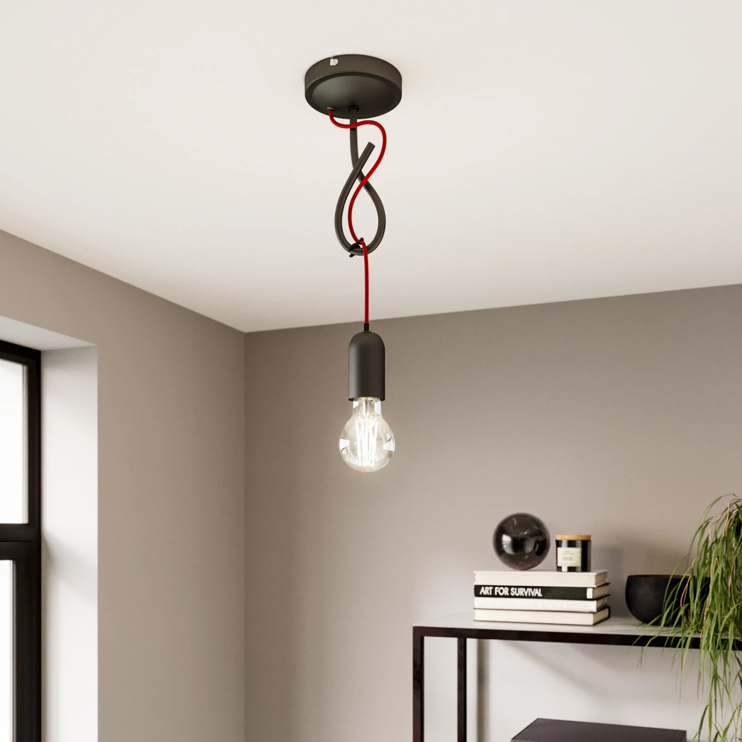 Lucande Jorna Hängeleuchte, Einflammig, Kabel Rot 4 Lucande Jorna Hängeleuchte, Einflammig, Kabel Rot – Bild 2