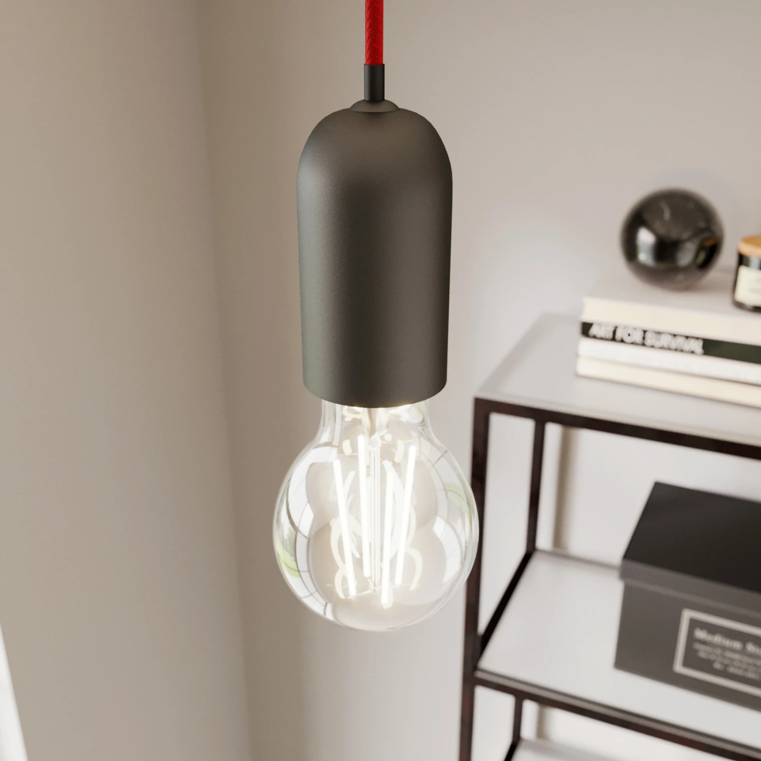 Lucande Jorna Hängeleuchte, Einflammig, Kabel Rot 6 Lucande Jorna Hängeleuchte, Einflammig, Kabel Rot – Bild 4