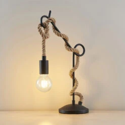 Lucande Ropina Tischleuchte Mit Hanfseil -Lucande 9639427 5