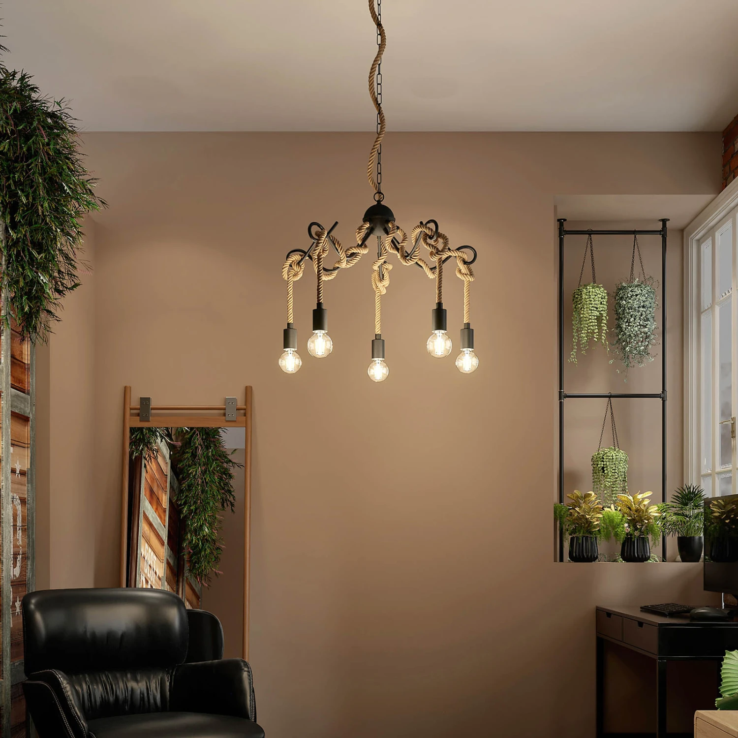 Lucande Ropina Hängeleuchte, Fünfflammig 4 Lucande Ropina Hängeleuchte, Fünfflammig – Bild 2