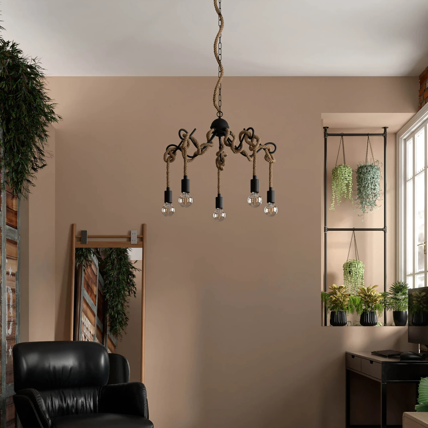 Lucande Ropina Hängeleuchte, Fünfflammig 5 Lucande Ropina Hängeleuchte, Fünfflammig – Bild 3