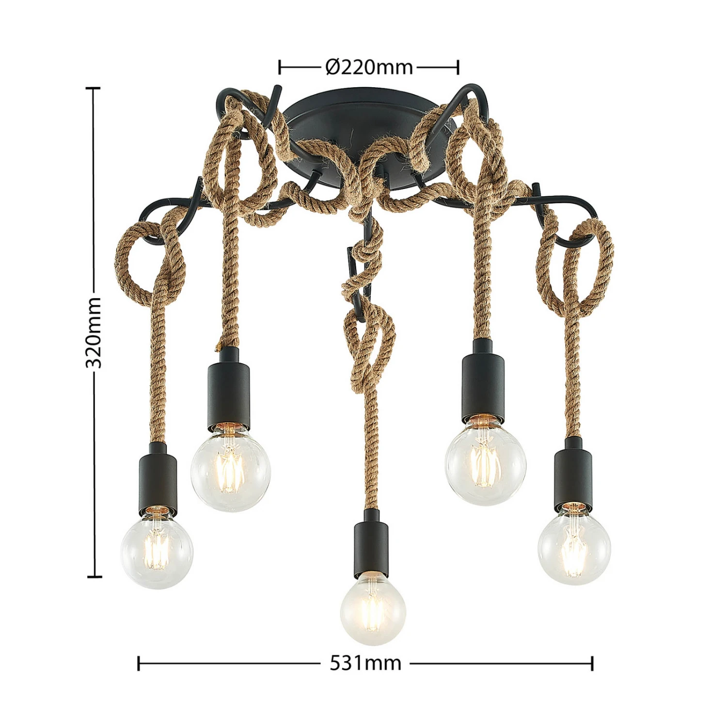 Lucande Ropina Deckenleuchte, Fünfflammig 8 Lucande Ropina Deckenleuchte, Fünfflammig – Bild 6
