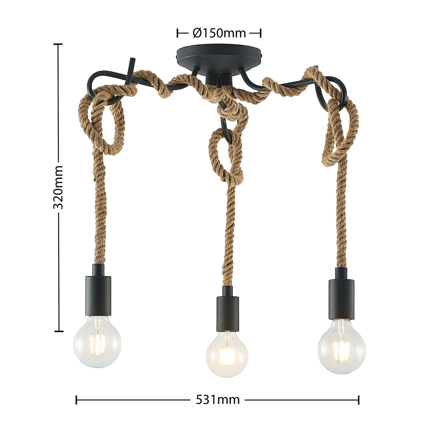 Lucande Ropina Deckenleuchte, Dreiflammig 7 Lucande Ropina Deckenleuchte, Dreiflammig – Bild 5