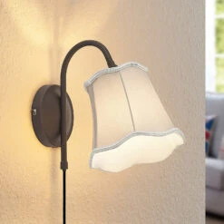 Lucande Binta Stoffwandleuchte, Vintage Silbergrau