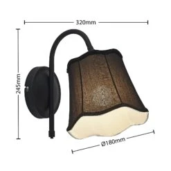 Lucande Binta Stoffwandleuchte, Vintage, Schwarz -Lucande 9639434 3