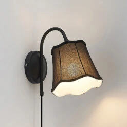 Lucande Binta Stoffwandleuchte, Vintage, Schwarz -Lucande 9639434 4