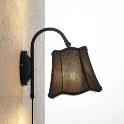 Lucande Binta Stoffwandleuchte, Vintage, Schwarz -Lucande 9639434 5