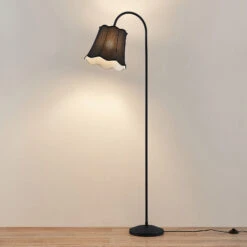 Lucande Binta Stoffstehleuchte, Vintage, Schwarz -Lucande 9639446 4