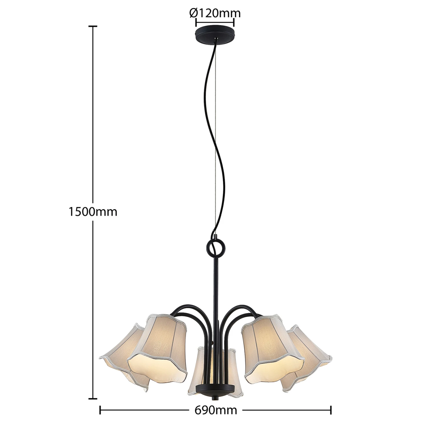 Lucande Binta Hängelampe, Fünfflammig, Silbergrau 6 Lucande Binta Hängelampe, Fünfflammig, Silbergrau – Bild 4