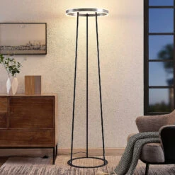 Lucande Seppe LED-Stehleuchte, Ø 50 Cm, Nickel