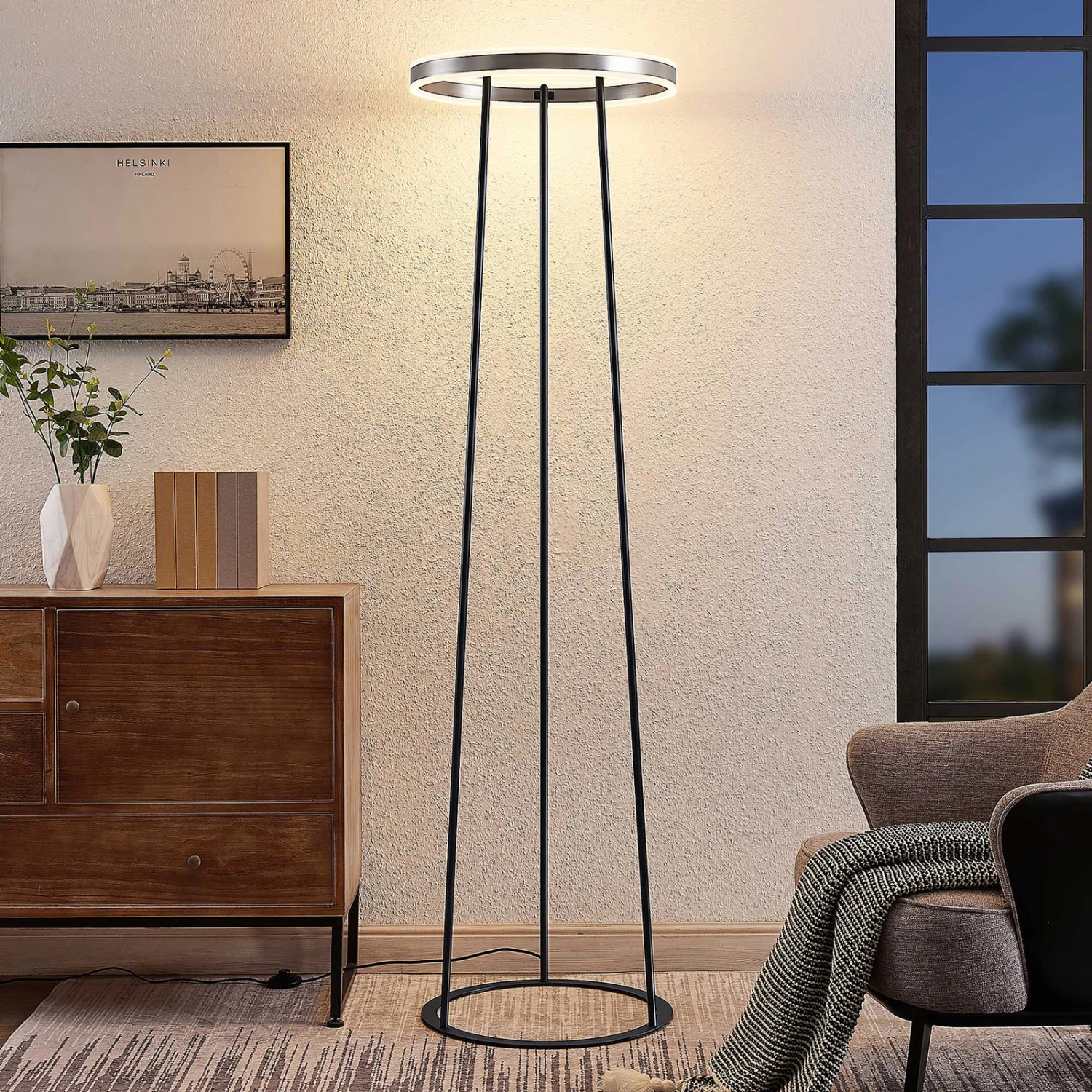 Lucande Seppe LED-Stehleuchte, Ø 50 Cm, Nickel 3 Lucande Seppe LED-Stehleuchte, Ø 50 Cm, Nickel