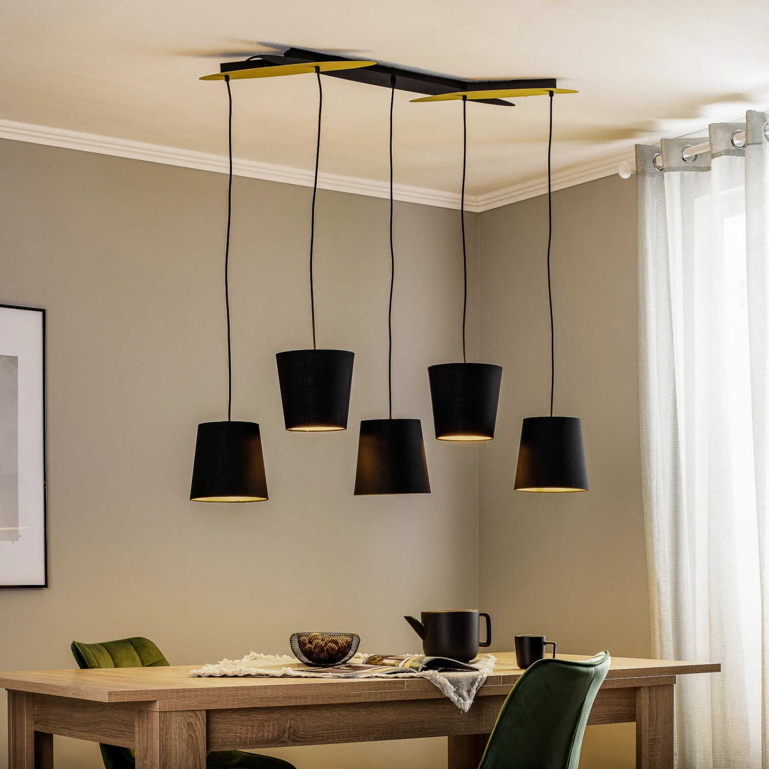 Lucande Thamila Hängeleuchte, Schwarz, Gold, Eisen 4 Lucande Thamila Hängeleuchte, Schwarz, Gold, Eisen – Bild 2