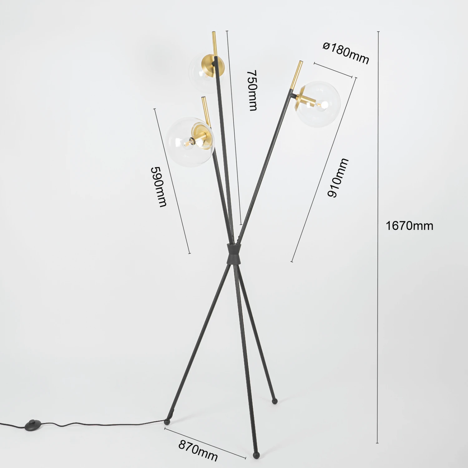 Lucande Sotiana Stehleuchte, 3 Glaskugeln, Messing 6 Lucande Sotiana Stehleuchte, 3 Glaskugeln, Messing – Bild 4