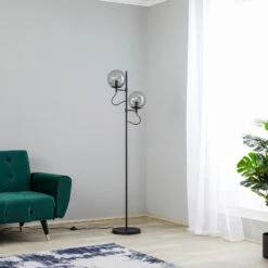 Lucande Sotiana Stehleuchte, 2 Glaskugeln, Schwarz -Lucande 9639638 2