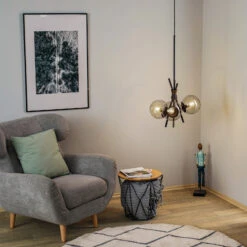 Lucande Sotiana Hängelampe, 3-fl., Rund, Schwarz -Lucande 9639643 1