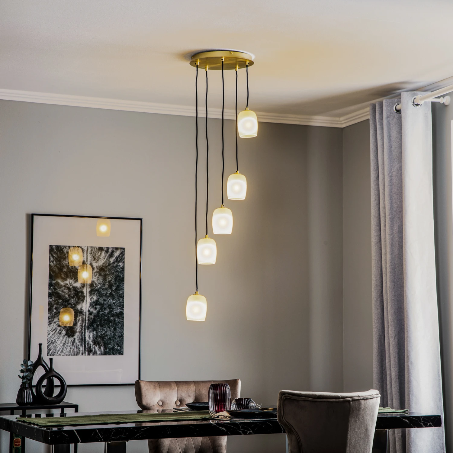 Lucande Taylan Hängeleuchte 5-flammig Rondell 4 Lucande Taylan Hängeleuchte 5-flammig Rondell – Bild 2