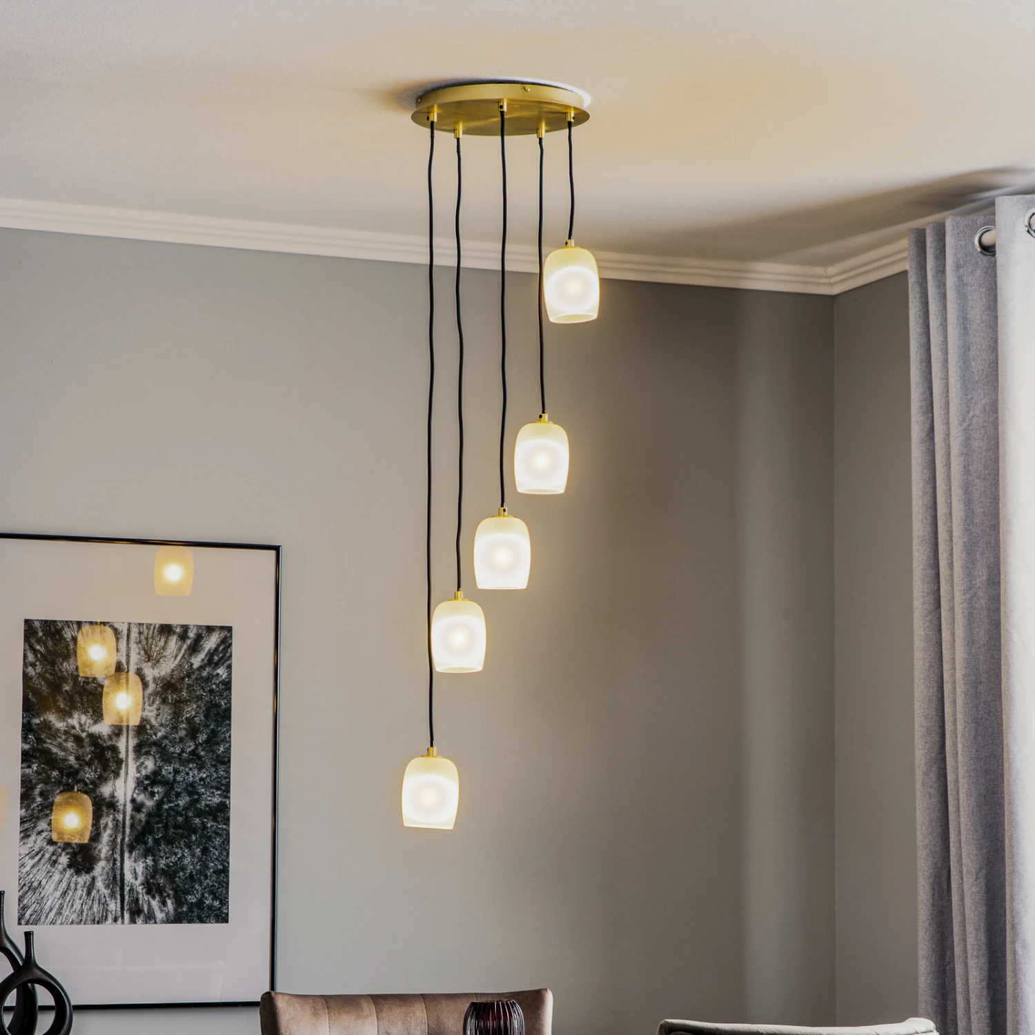 Lucande Taylan Hängeleuchte 5-flammig Rondell 3 Lucande Taylan Hängeleuchte 5-flammig Rondell