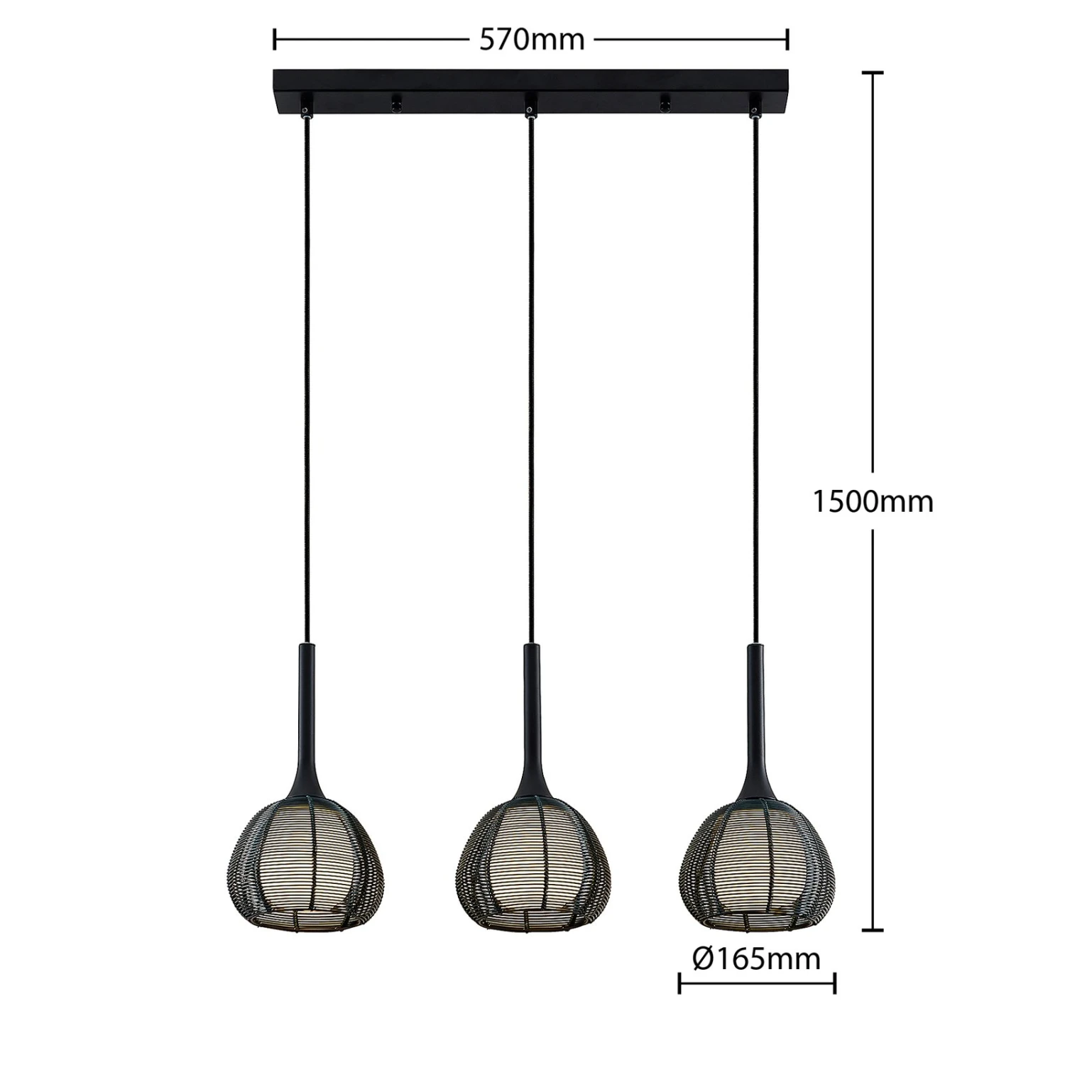 Lucande Tetira Hängelampe, 3-fl., Lang, Schwarz 9 Lucande Tetira Hängelampe, 3-fl., Lang, Schwarz – Bild 7