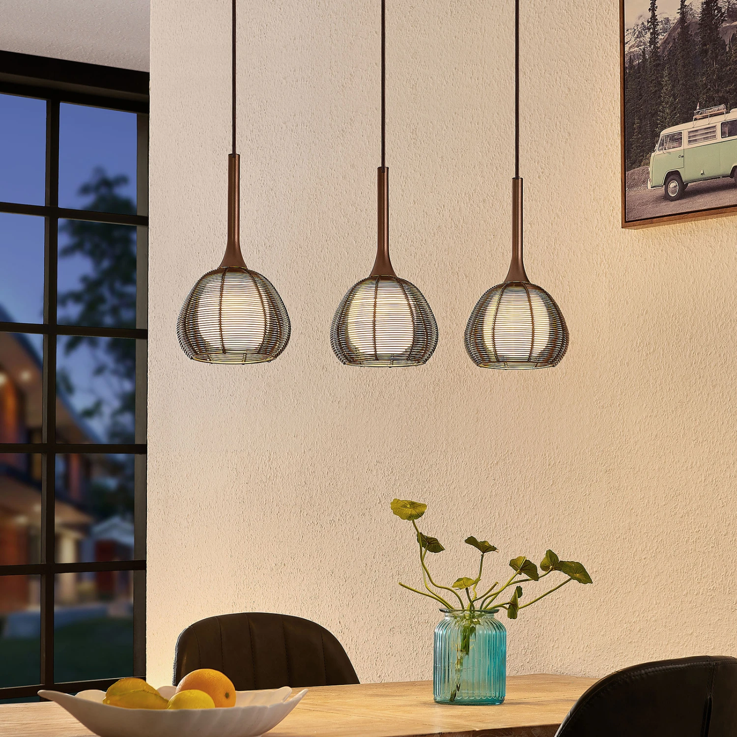 Lucande Tetira Hängelampe, 3-fl., Lang, Braun 4 Lucande Tetira Hängelampe, 3-fl., Lang, Braun – Bild 2