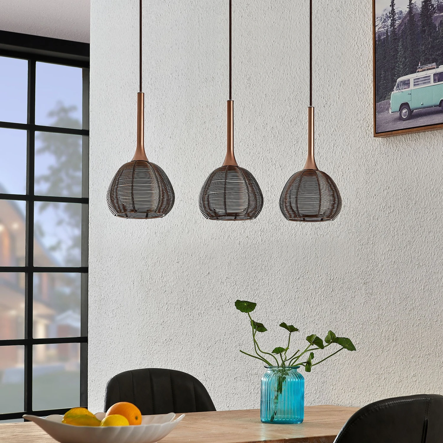 Lucande Tetira Hängelampe, 3-fl., Lang, Braun 5 Lucande Tetira Hängelampe, 3-fl., Lang, Braun – Bild 3