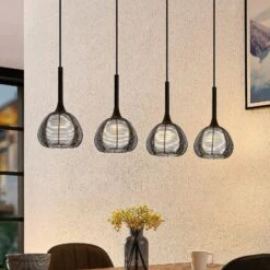 Lucande Tetira Hängelampe, 4-fl., Lang, Schwarz