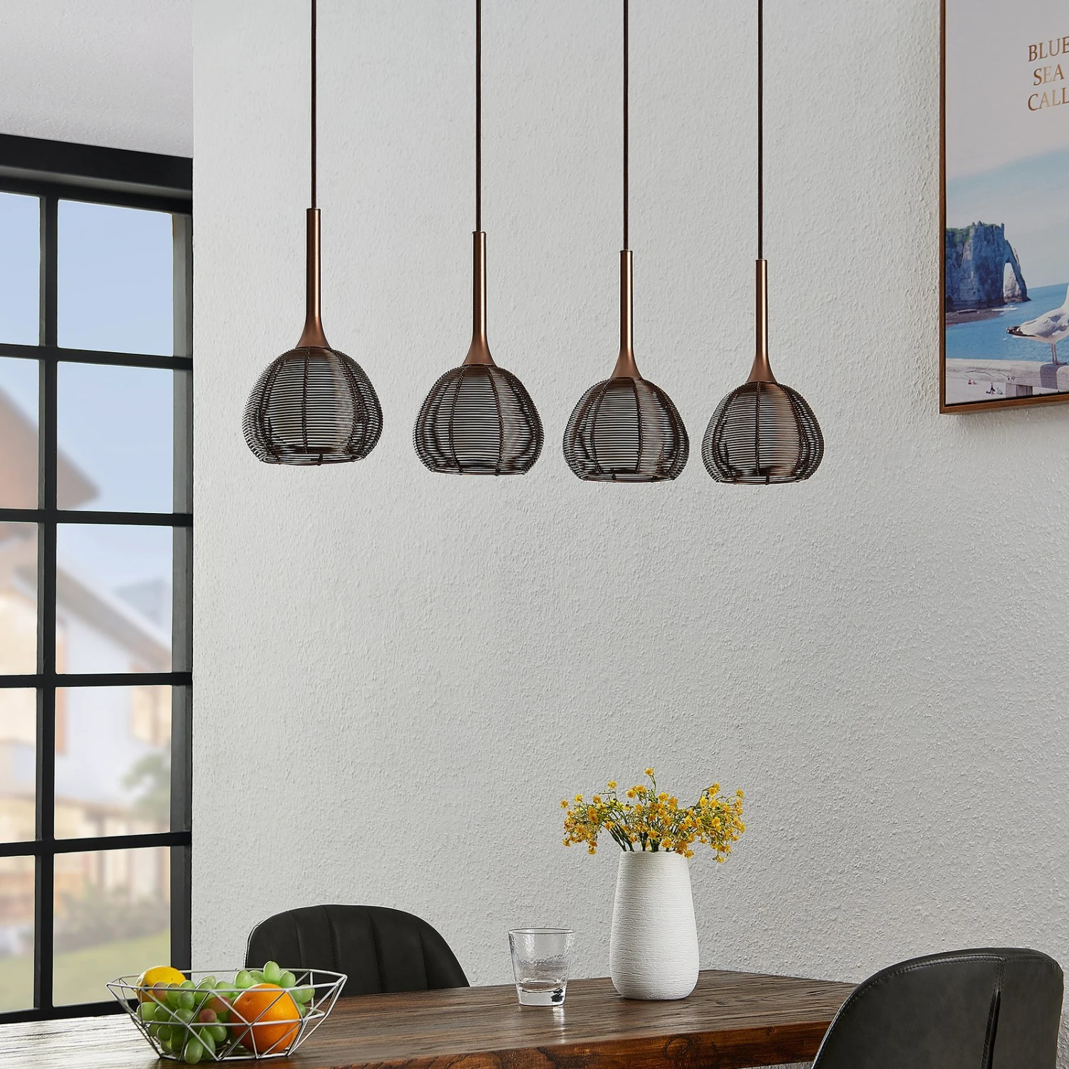 Lucande Tetira Hängelampe, 4-fl., Lang, Braun 4 Lucande Tetira Hängelampe, 4-fl., Lang, Braun – Bild 2