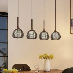 Lucande Tetira Hängelampe, 4-fl., Lang, Braun